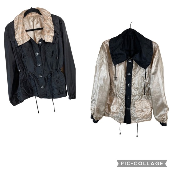 UBU Reversible Jacket Black to Champagne Size Large Drawstring Waist & Pockets - Picture 1 of 10